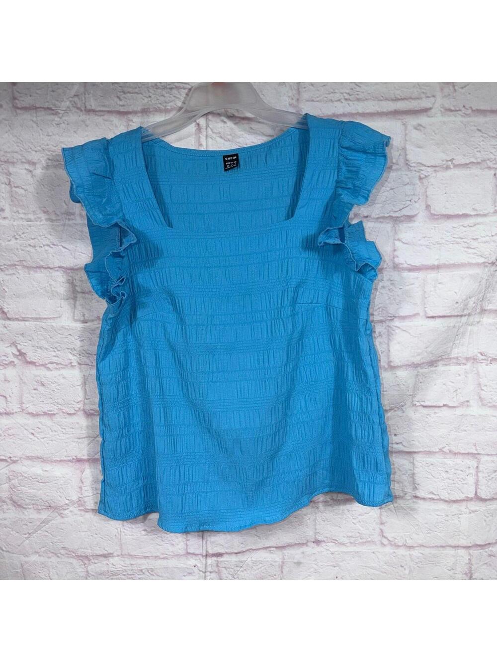SHEIN Women’s Blue Textured Ruffle Sleeve Blouse Size XS